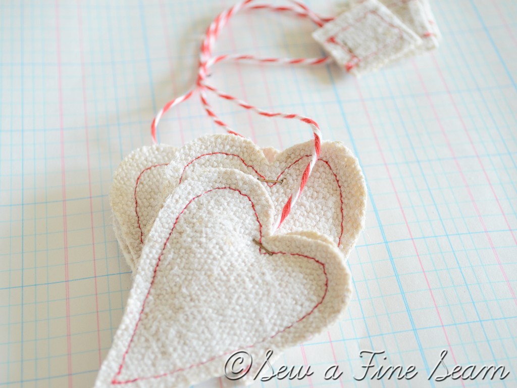 white grain sack heart tea bags